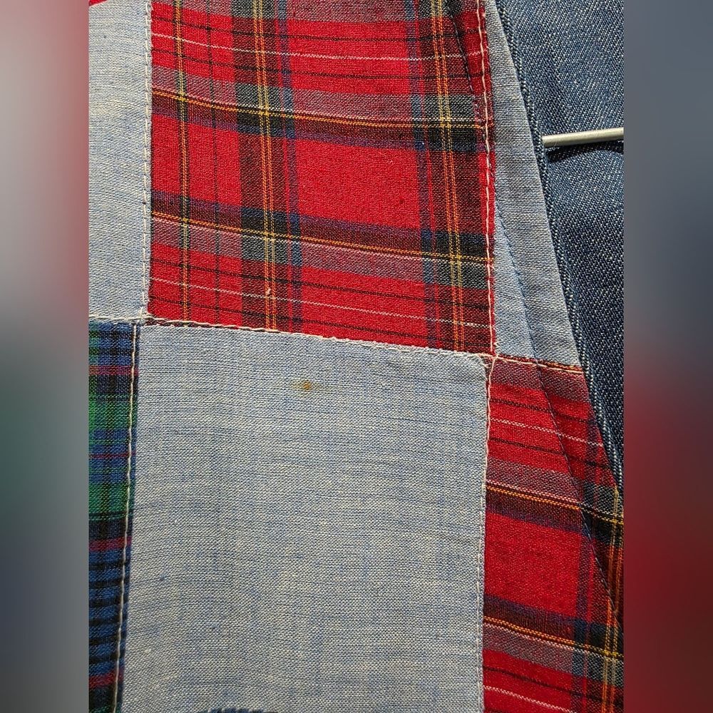 VTG Chambray Patchwork 4 Button Multicolor Plaid … - image 4